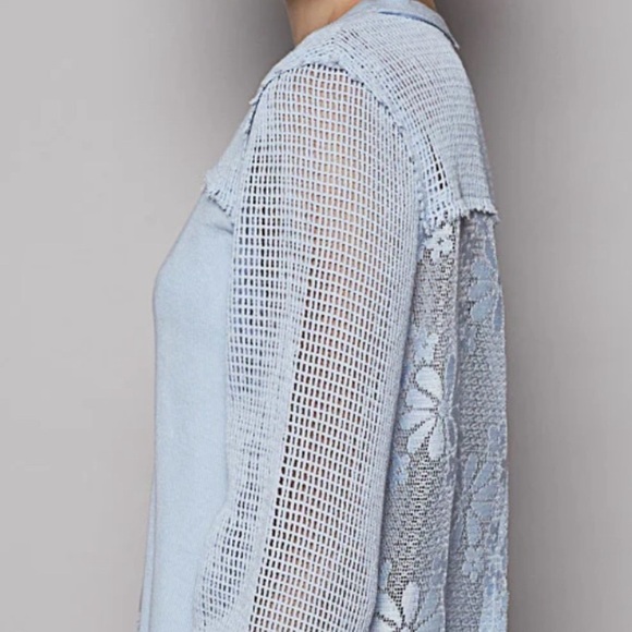 POL CROCHET PATCH LONG SLEEVE TOP-IN POWDER BLUE SIZE XL BRAND BEW IN POLY-BAG - Picture 5 of 15